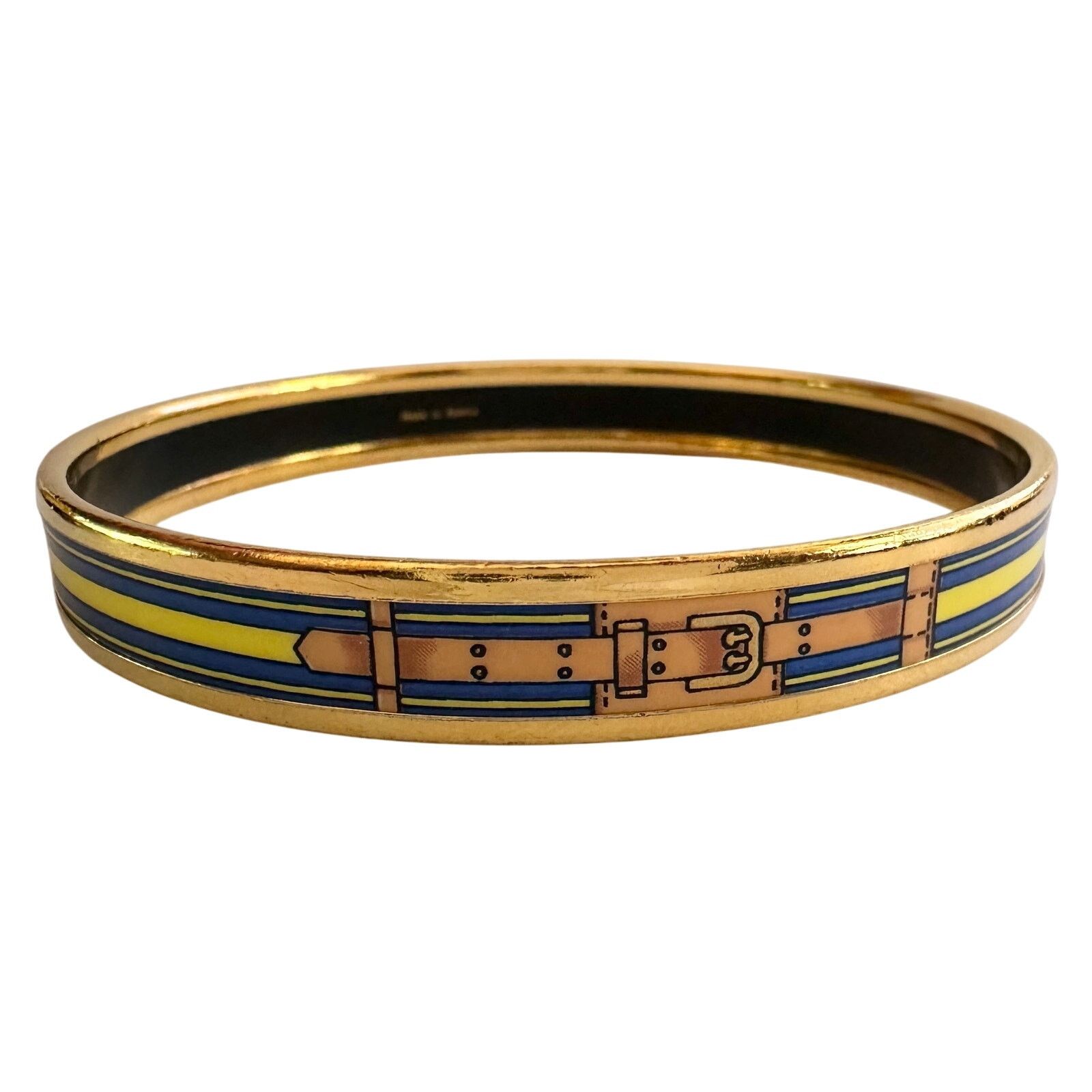 Hermes Hermès Belt Motif Enamel and Gold Plate Bangle Bracelet Size ONE SIZE - 1 Thumbnail