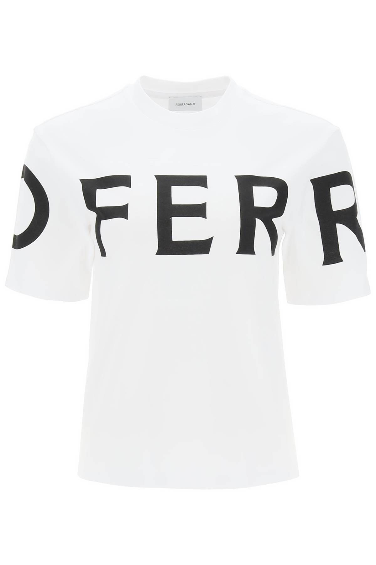 image of Salvatore Ferragamo Ferragamo Short Sleeve T-Shirt With Oversized Logo in Bianco Nero, Women's (Siz