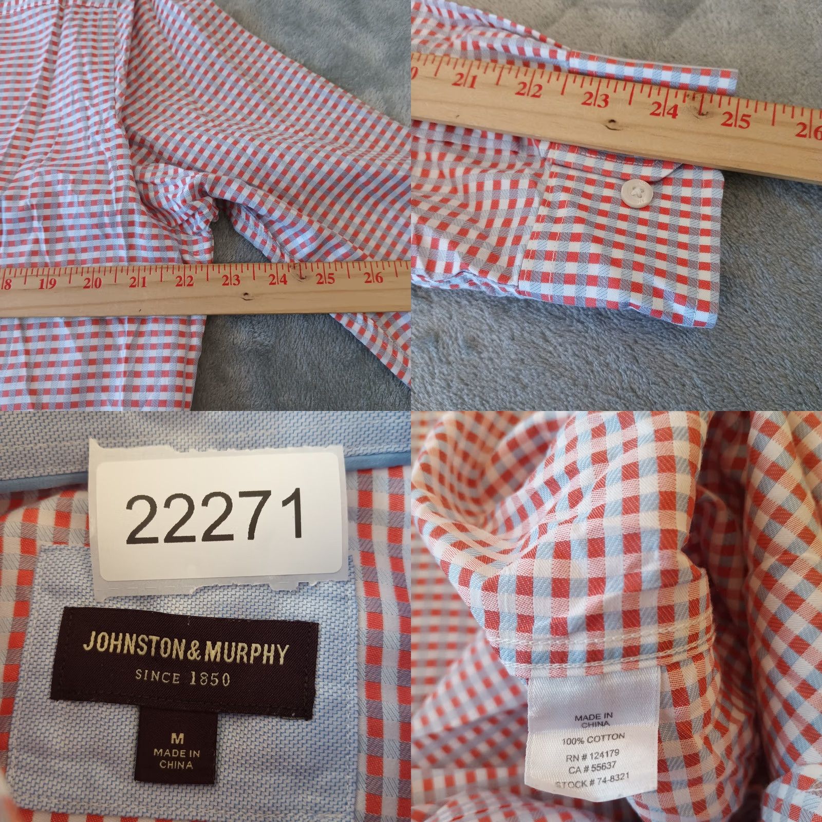 Johnston & Murphy Johnston & Murphy Shirt Mens Medium Orange Plaid Long Sleeve Button-Up Size US M / EU 48-50 / 2 - 8 Thumbnail