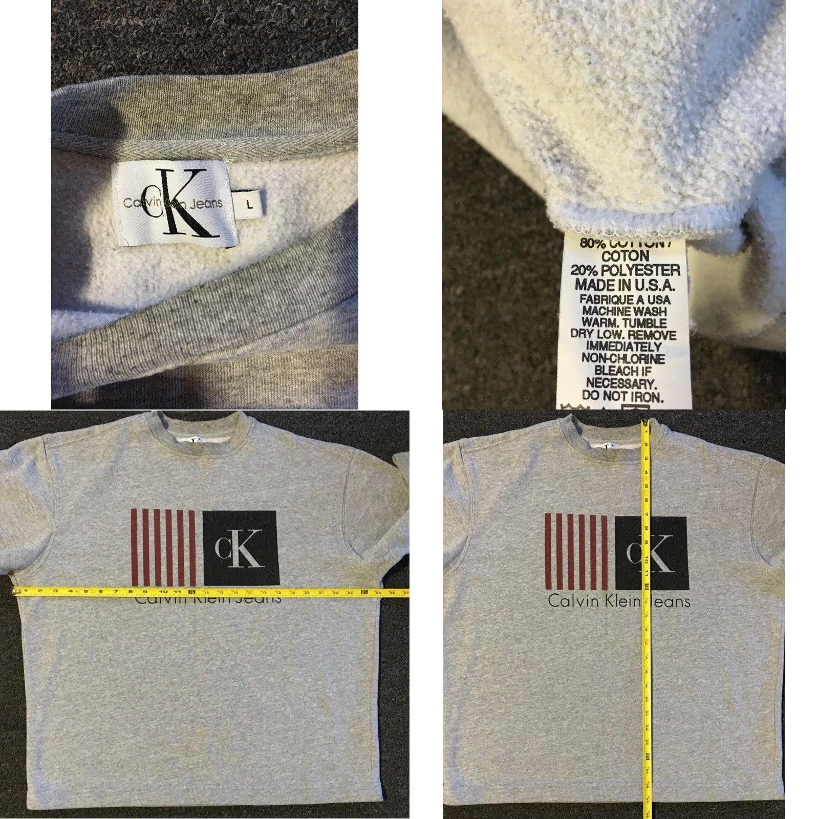 Vintage VINTAGE 90s Calvin Klein Jeans Faded Flag Sweatshirt Hoodie L Gray USA Size US L / EU 52-54 / 3 - 8 Thumbnail