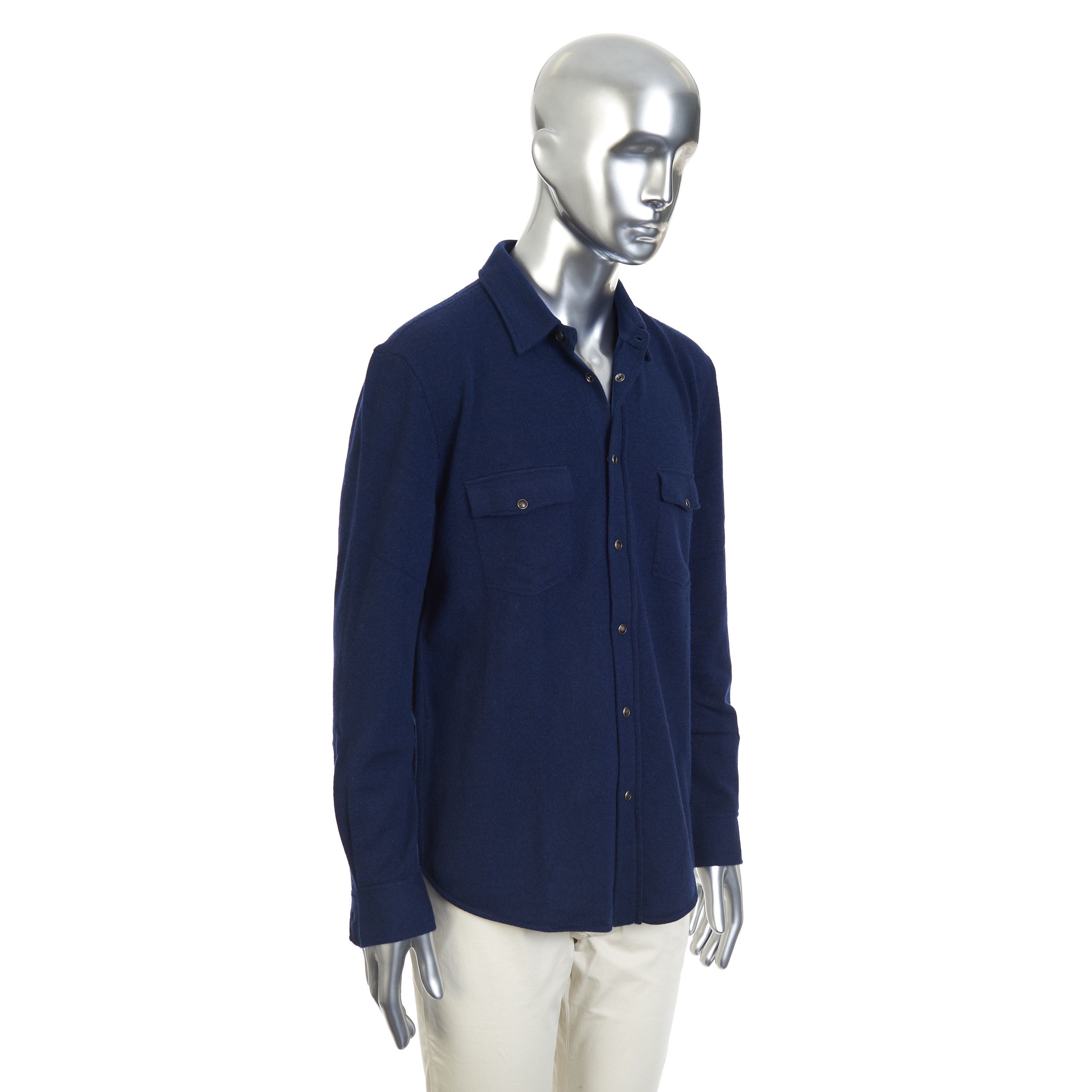 Brunello Cucinelli Overshirt In Marine Blue Cashmere, Wool & Silk Blend Size US XL / EU 56 / 4 - 9 Thumbnail