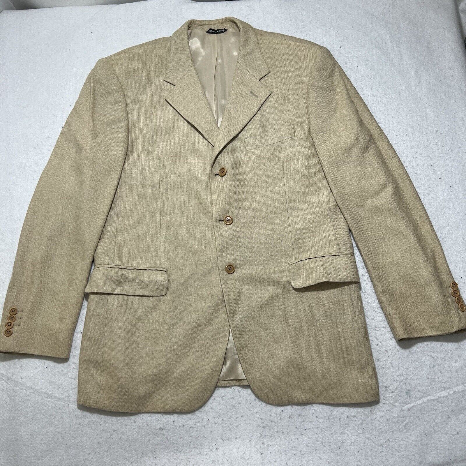 Zanieri Zanieri Italy Silk Blend Suit Jacket Beige Herringbone Coat Size 42R - 1 Thumbnail