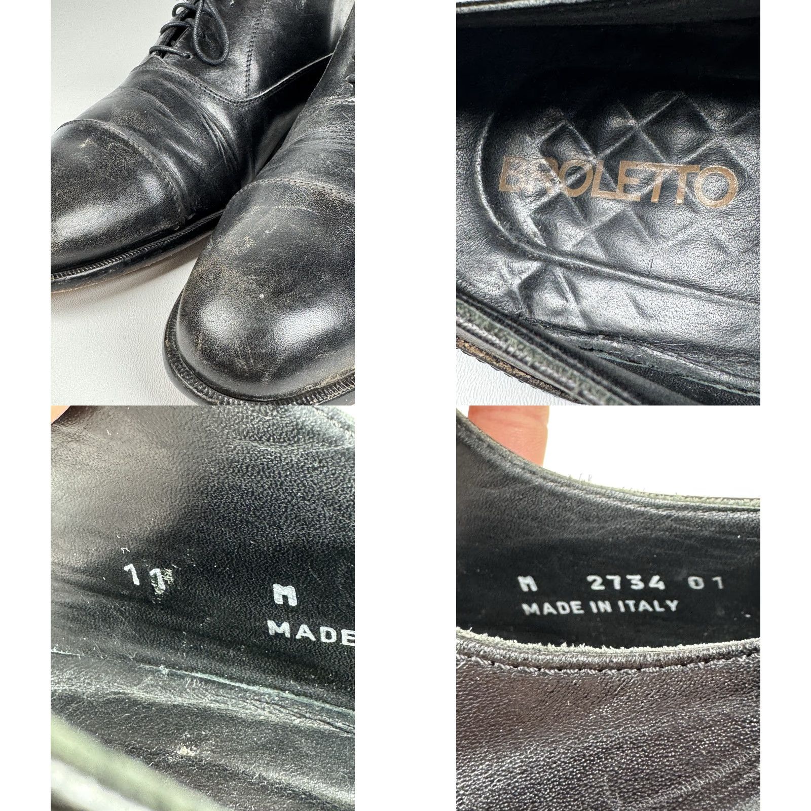 Vintage Broletto Men's Dress Shoe Cap Toe Lace Up Oxfords Black Leather Made In Italy 11 M Size ONE SIZE - 9 Thumbnail