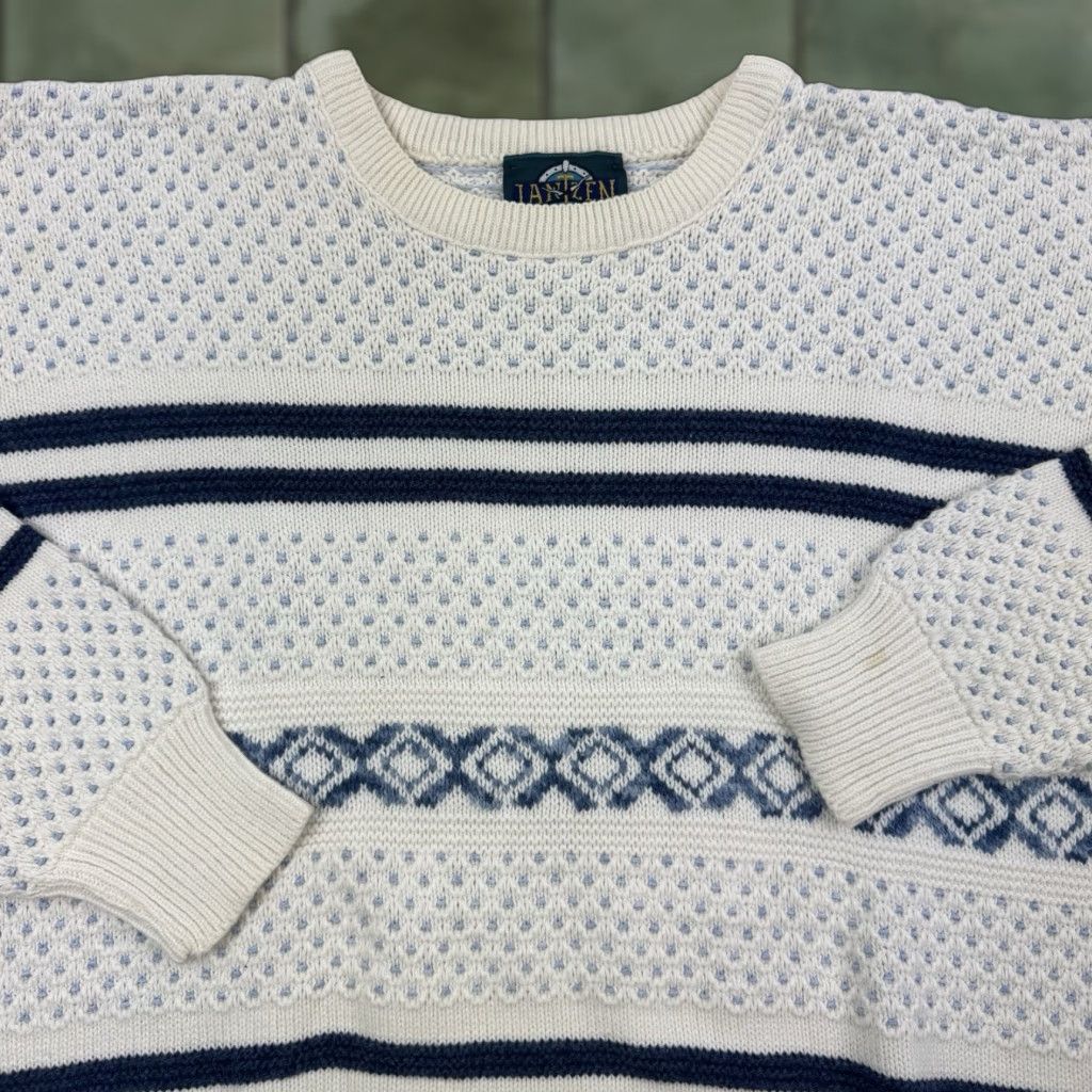 Jantzen VINTAGE Jantzen Sweater Striped Knit Pullover Womens Medium White 90s Classic Size M / US 6-8 / IT 42-44 - 1 Thumbnail