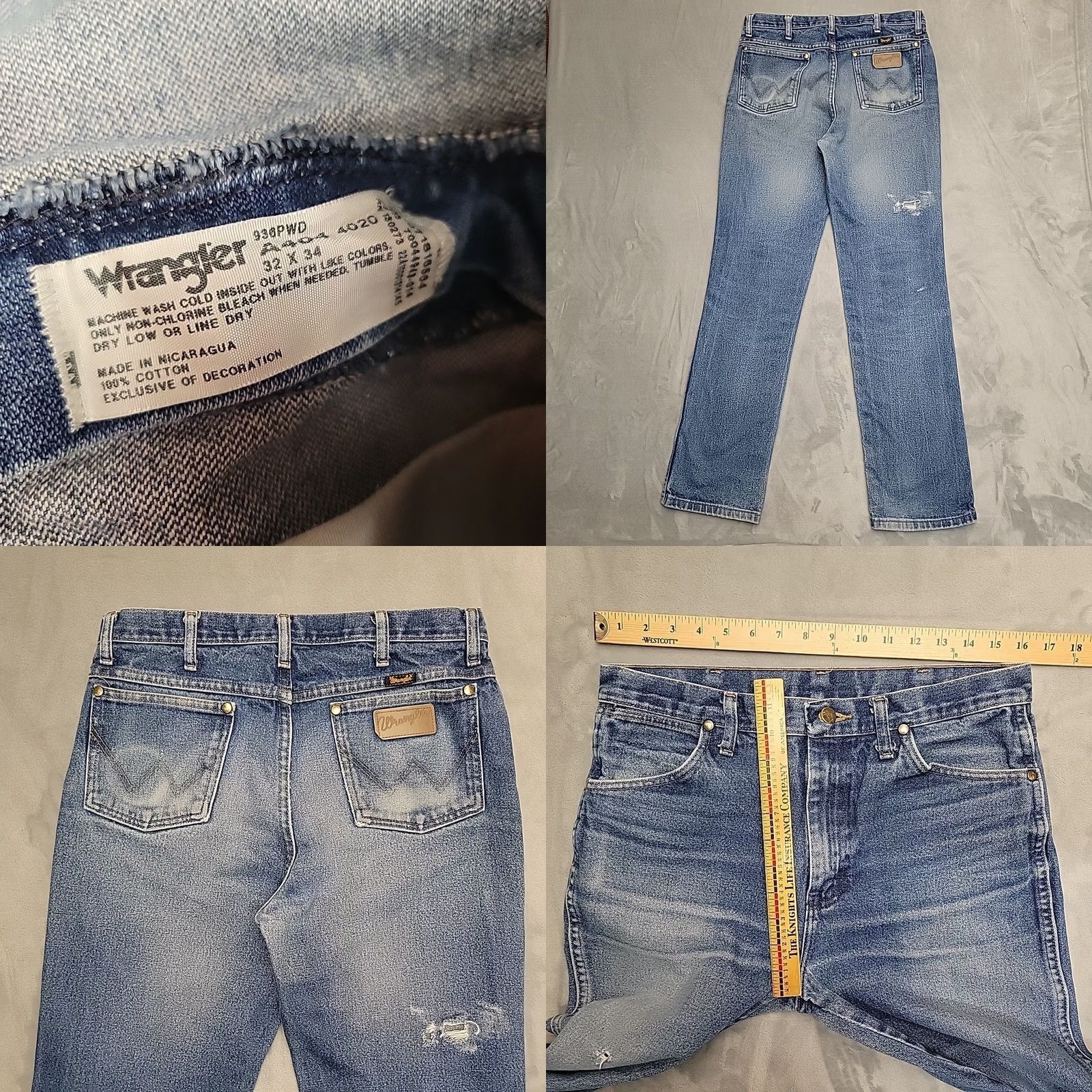Wrangler Wrangler Jeans Men 32x34 Faded Whiskered Denim Pants 936PWD Western Cowboy Retro Jeans Mens 32 Blue Denim Pants Wrangler 936WD Western Cowboy Retro Size US 32 / EU 48 - 8 Thumbnail