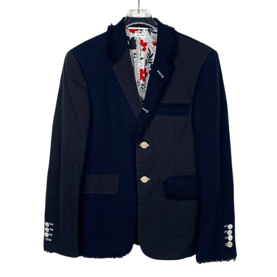 Thom Browne Blazer Blue Knit-Panel Cotton Jacket (Size 0/XS)