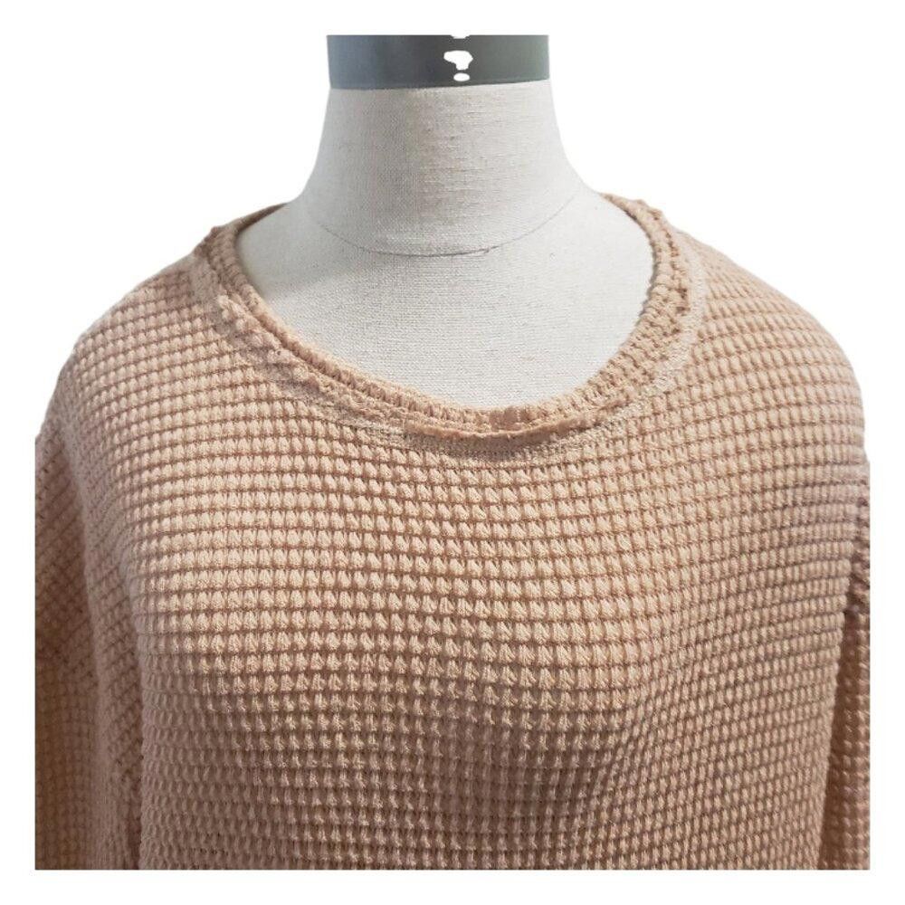 Designer CT1942 Tan Ladies Waffle Pattern Long Sleeve Blouse S Size S / US 4 / IT 40 - 2 Thumbnail