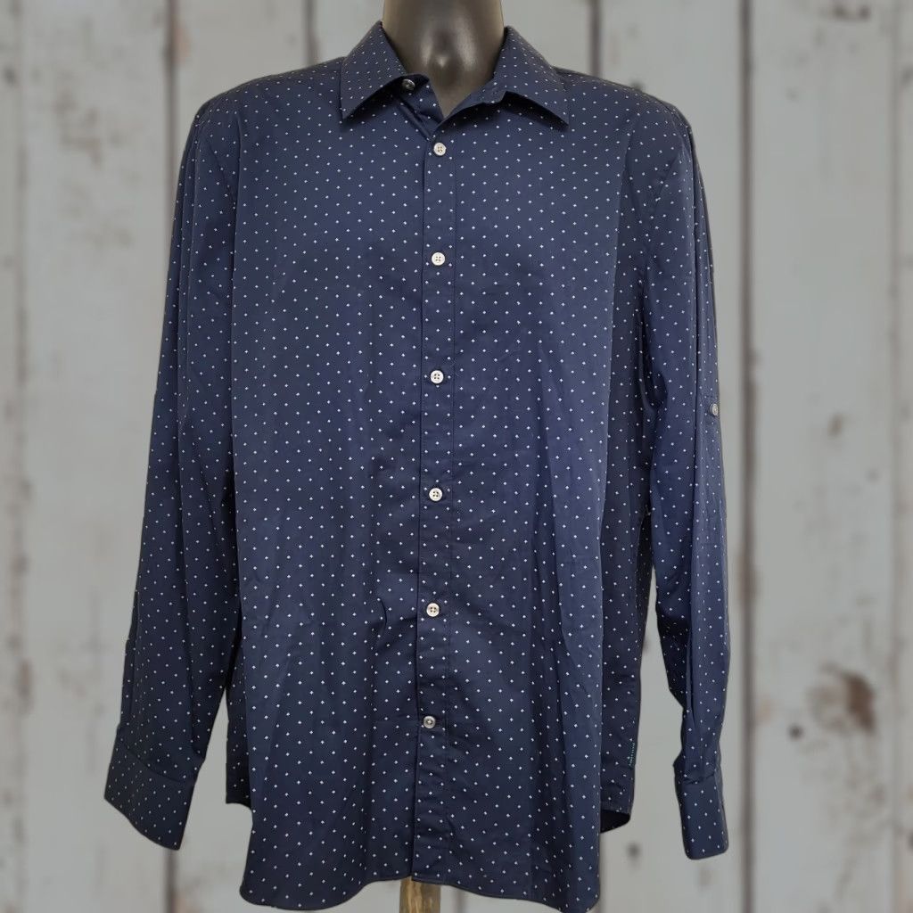 Perry Ellis VINTAGE Perry Ellis Shirt Men's XL Blue/White Arrowhead Print Long Sleeve Button-Up Size US XL / EU 56 / 4 - 1 Thumbnail
