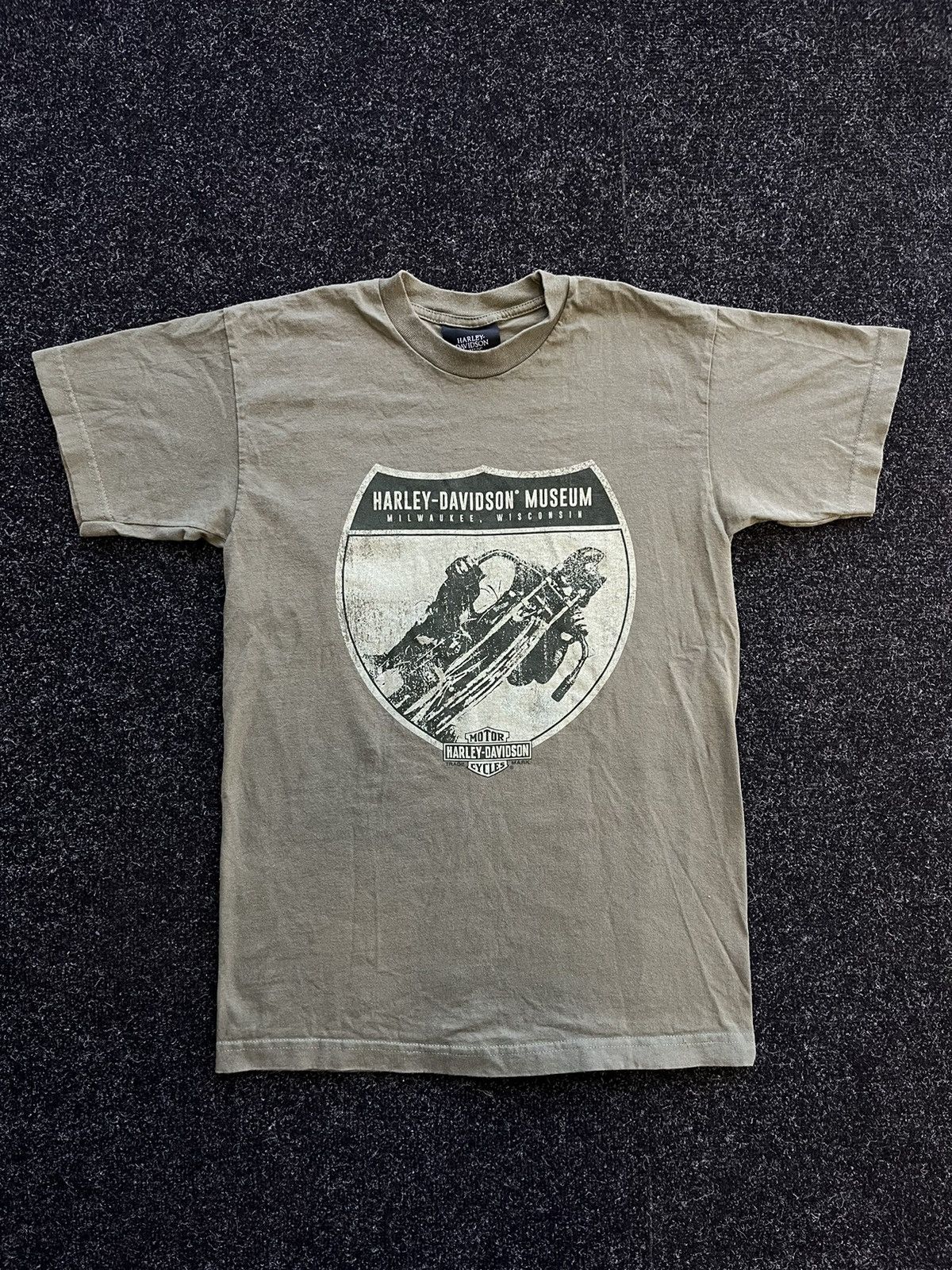 Pre-owned Harley Davidson X Vintage 90's Harley-davidson Museum Wisconsin Made In Usa Tee In Khaki