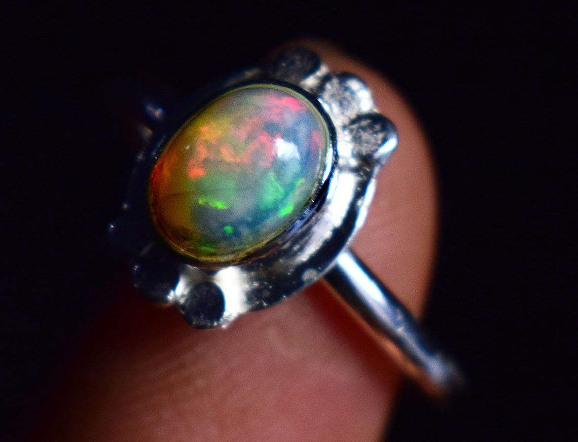 Handmade Natural Ethiopian Opal Ring: 925 Silver October Birthstone Size ONE SIZE - 2 Thumbnail