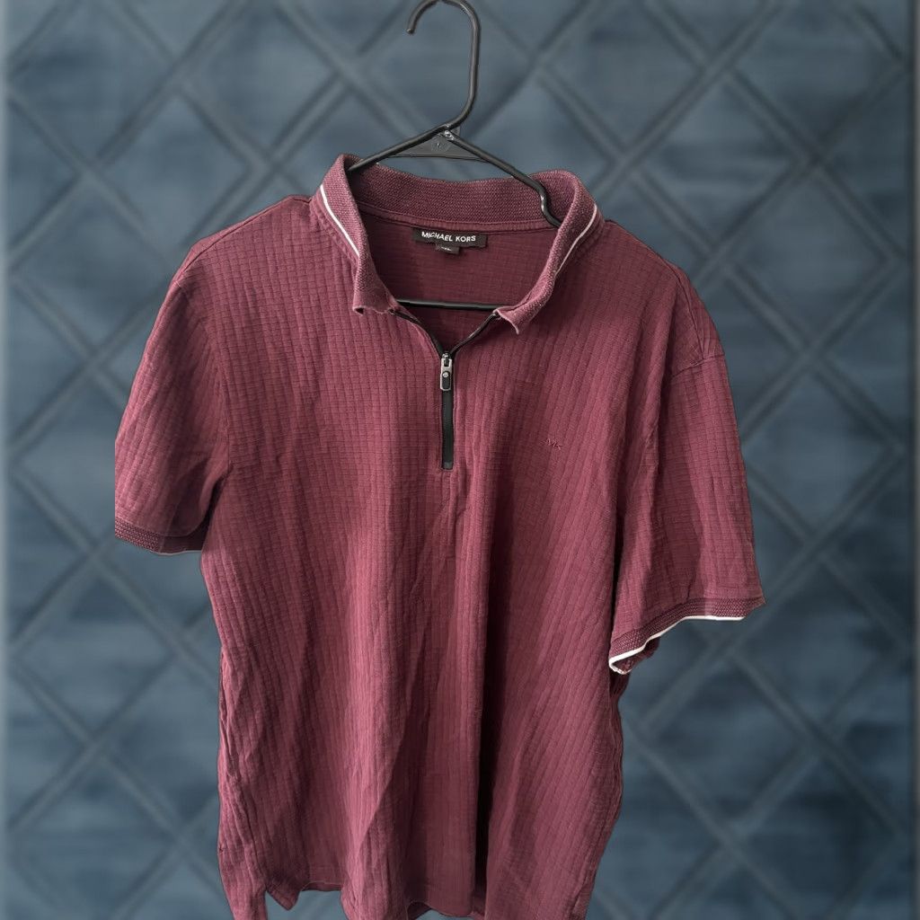 Michael Kors Michael Kors Polo Shirt Mens XL Maroon 1/4 Zip Pullover Short Sleeve Classic Designer Modern Logo Size US XL / EU 56 / 4 - 1 Thumbnail