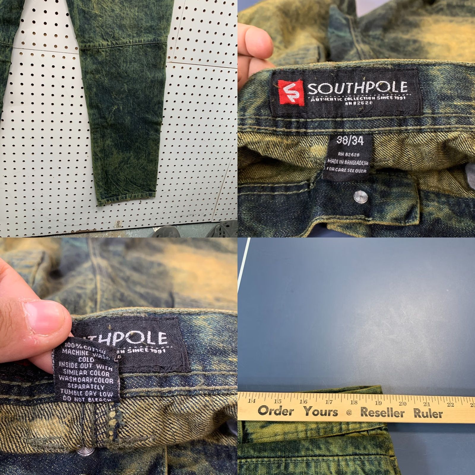 Southpole VINTAGE South Pole Moto Denim Jeans Mens 38x34 Green Acid Wash 38x33 Fits 90s Y2K Straight Jeans Mens Size US 38 / EU 54 - 10 Thumbnail
