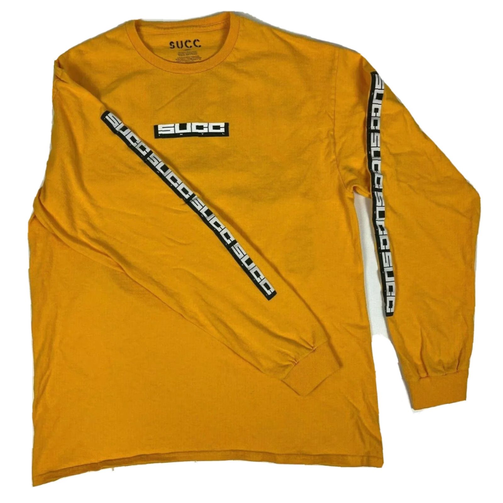 Vintage Succ International Men T-Shirt Long Sleeve Crew Neck Mustard Yellow 100% Cotton Double-Sided Graphic Sz L Size US L / EU 52-54 / 3 - 3 Thumbnail
