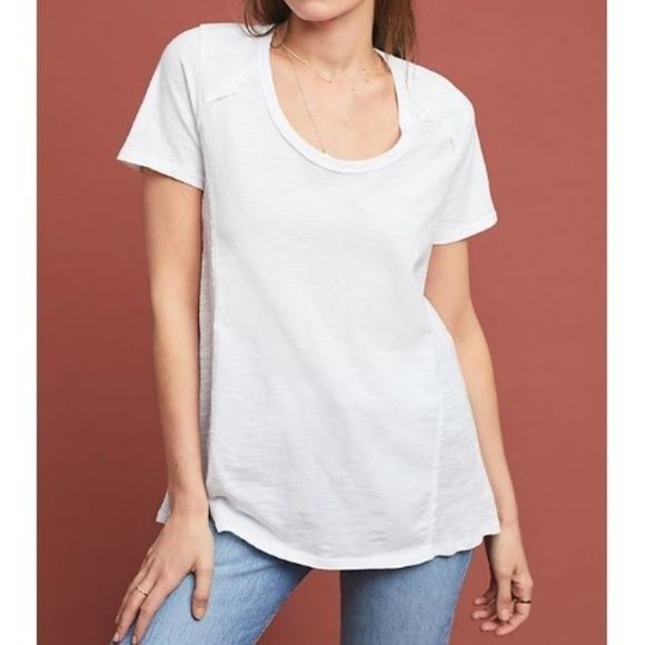 Anthropologie Contrast Stretch Tee Anthropologie White Lightweight Size XS / US 0-2 / IT 36-38 - 3 Thumbnail