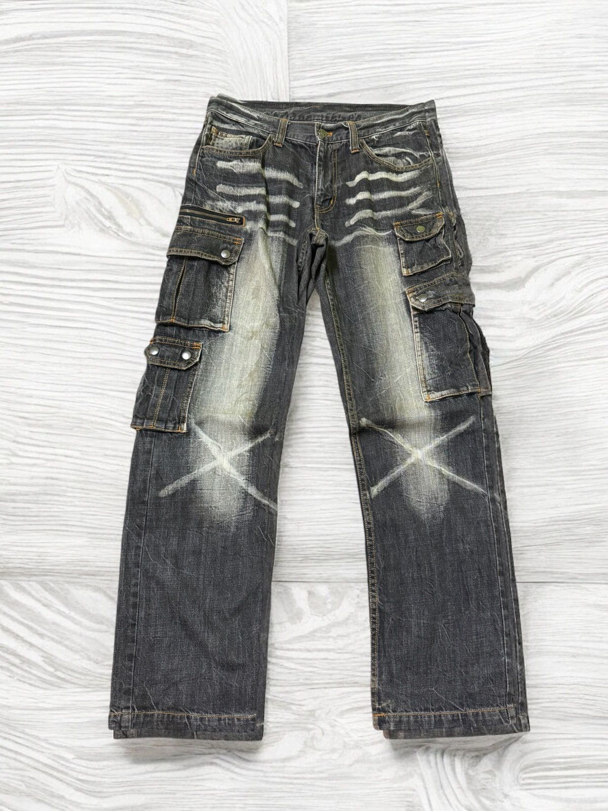 If Six Was Nine VOMANIE MULTI POCKET ACID WASH STYLE CARGO DENIM Size US 31 - 1 Thumbnail