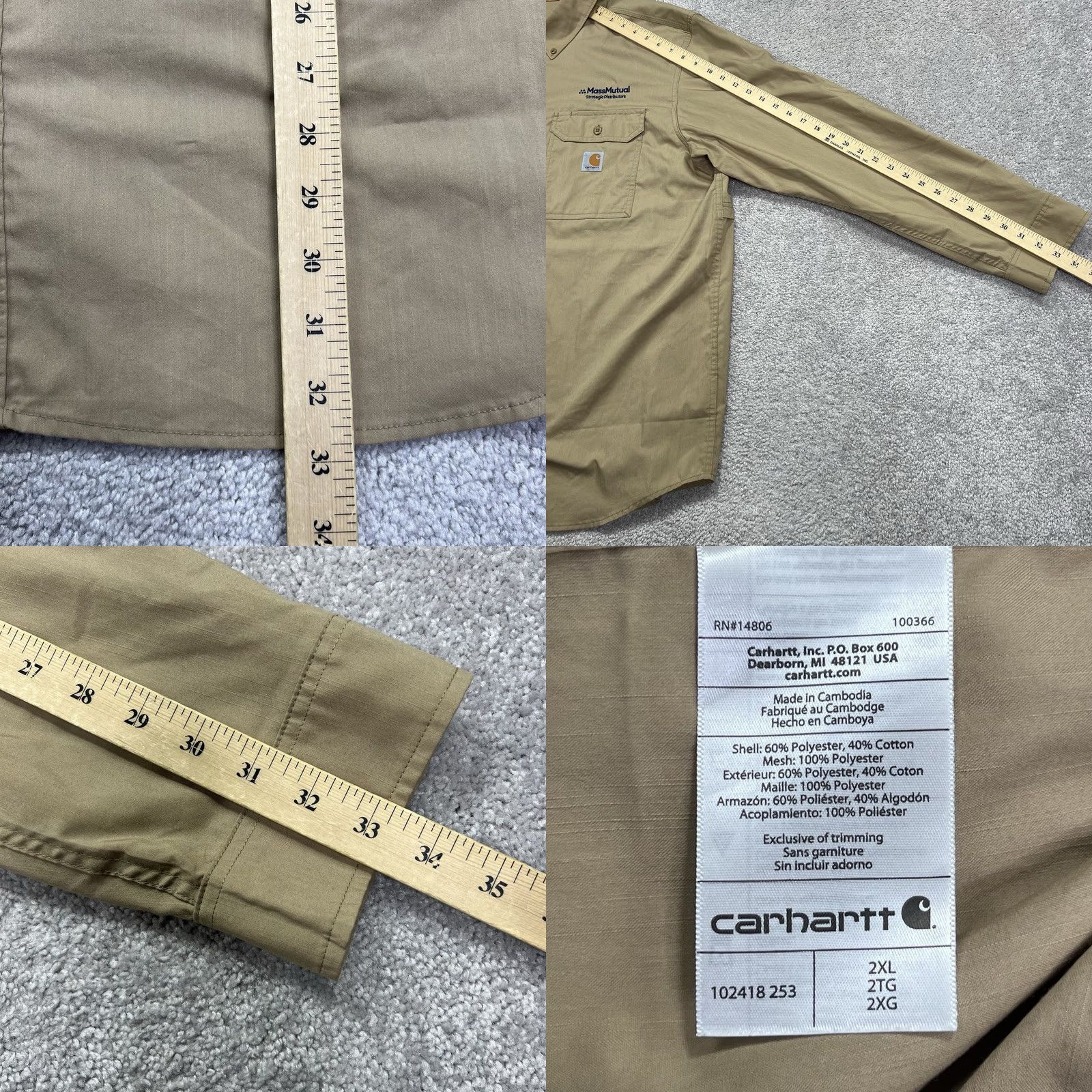 Carhartt Carhartt Force Ridgefield Shirt Mens 2XL Long Sleeve Embroidered Beige Relaxed Fit Button-Up Casual Workwear EUC Size US XXL / EU 58 / 5 - 9 Thumbnail