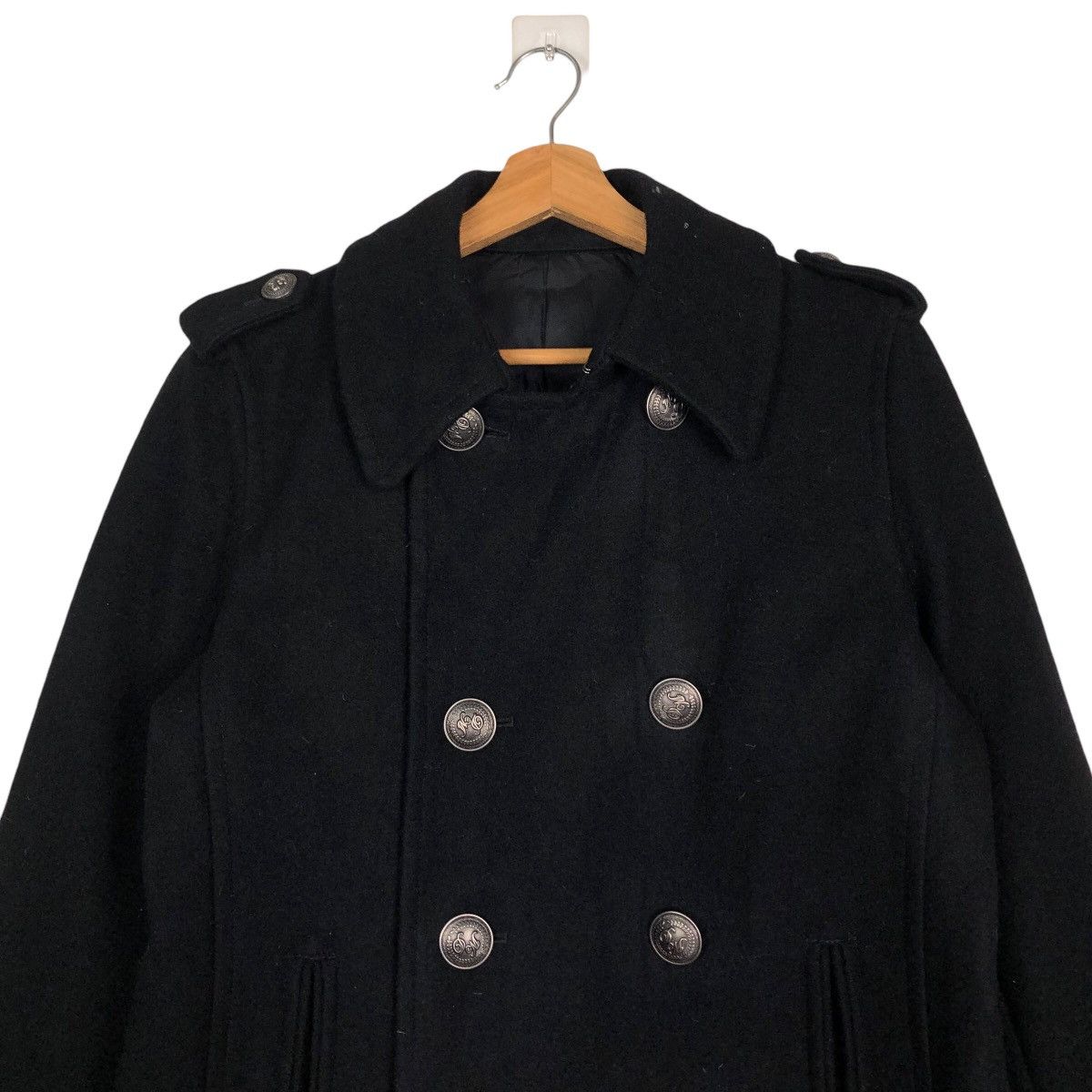 Davit Meursault Japan 🔥Rich Black Double Breast Long Jacket Wool Herringbone Size US M / EU 48-50 / 2 - 3 Thumbnail