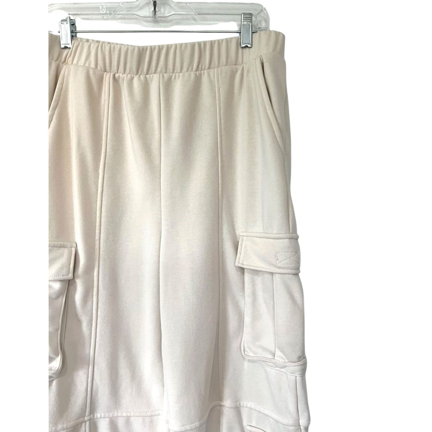 Vintage Lazy Sundays Cargo Jogger Sweatpants Women L Ivory Drawstring Waist Comfort Pants Size 24" / US 00 / IT 34 - 2 Thumbnail