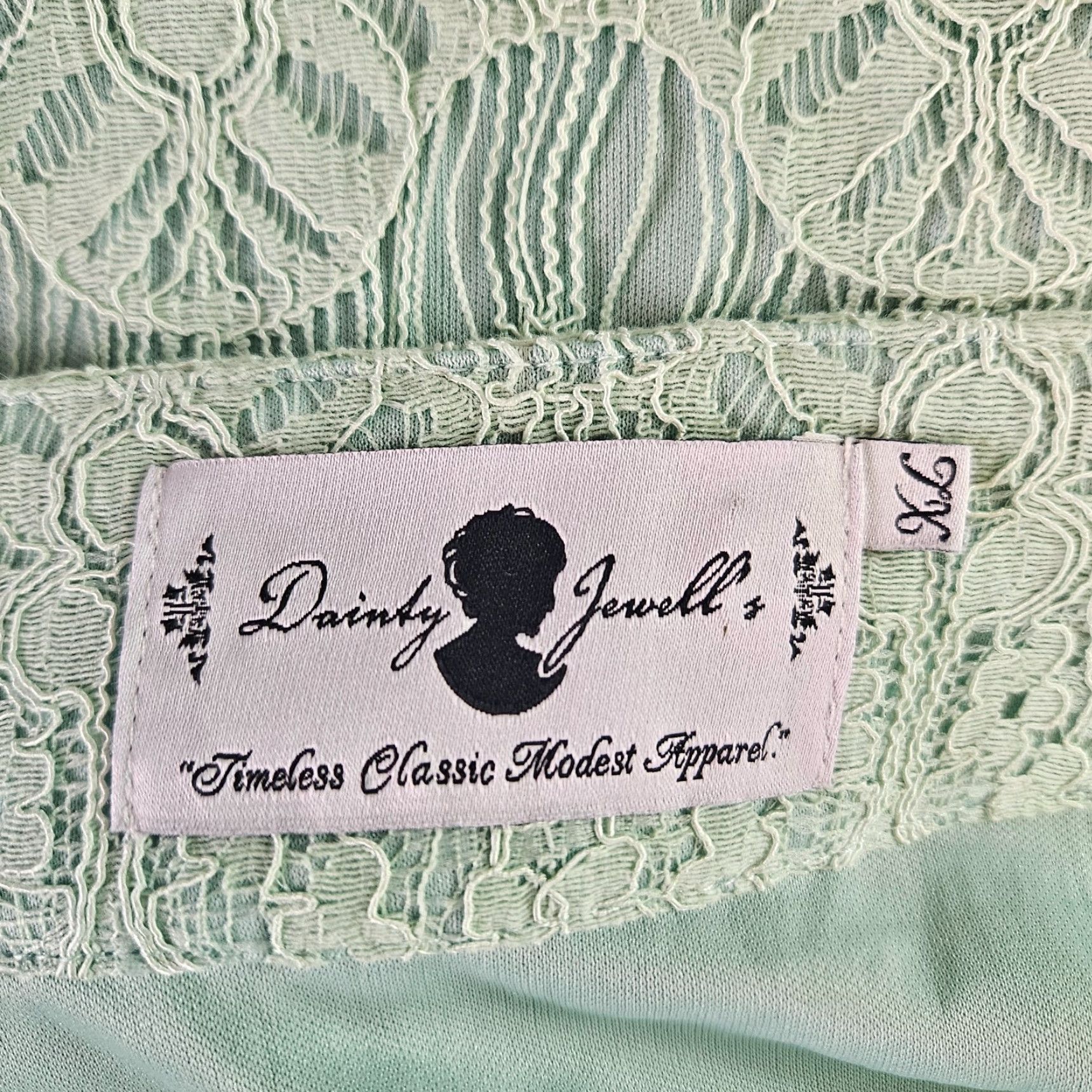 Vintage Dainty Jewells Skirt XL Green Lace Overlay Side Zip Womens Knee Length A-Line Size 40" / US 18 - 5 Thumbnail