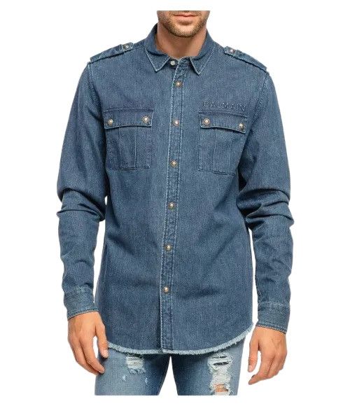 Balmain o1y0426 Denim Shirt in Blue Size US S / EU 44-46 / 1 - 1 Thumbnail