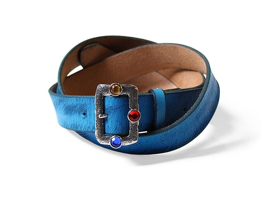 Kapital Kapital Oil leather studs disco buckle belt blue new Size ONE SIZE - 7 Thumbnail