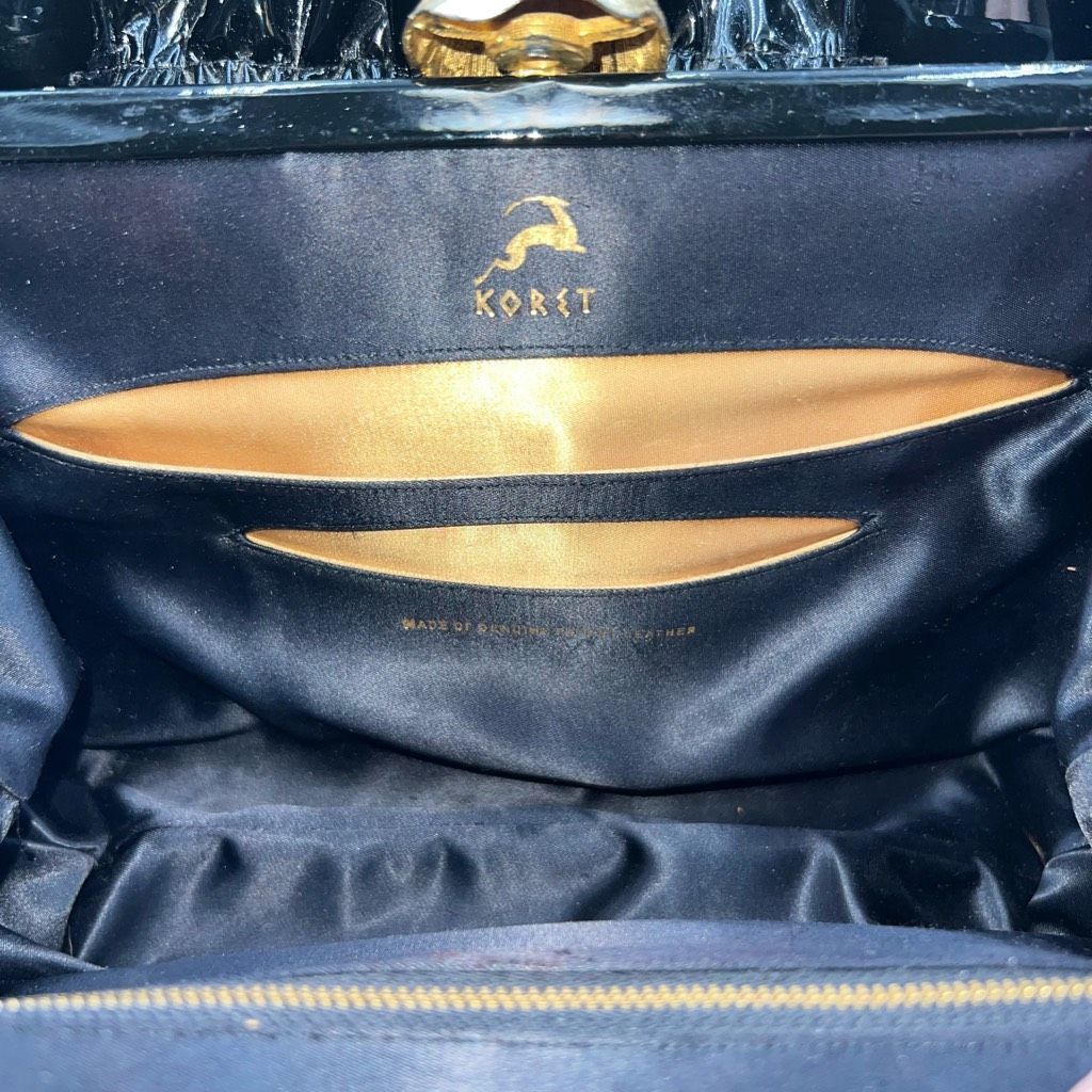 Other Koret Vintage Patent Leather Three Compartment Gold Tome Rosebud Snap Close Handbag Size ONE SIZE - 7 Thumbnail