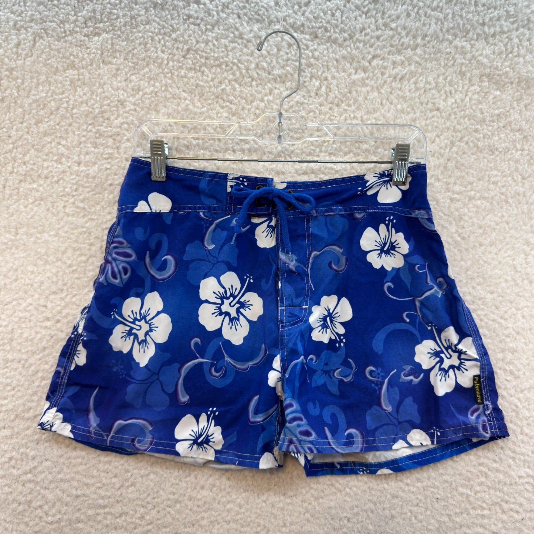 Swims VINTAGE 90s Y2K Palmwave Swim Shorts Blue Hibiscus Floral Tropical Hawaiian M Womens Size 32" / US 10 / IT 46 - 2 Thumbnail