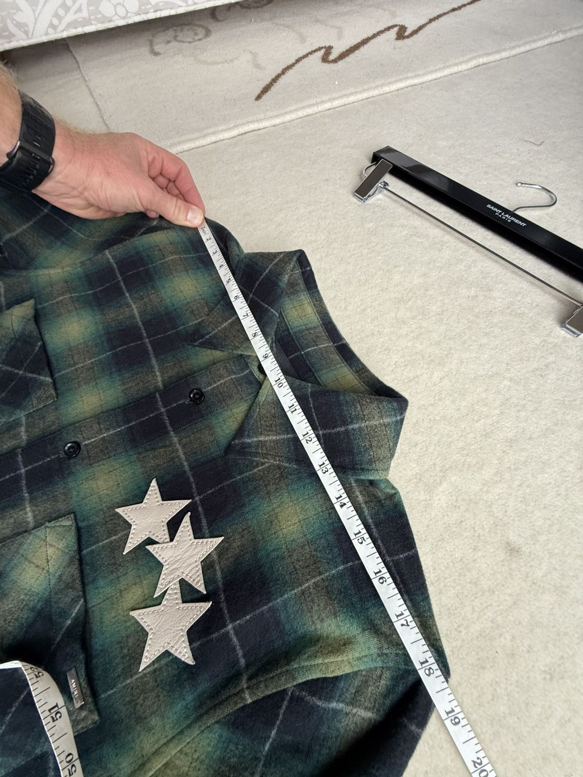 Amiri $990 Amiri leather star patch green flannel check shirt 48 Size US M / EU 48-50 / 2 - 6 Thumbnail