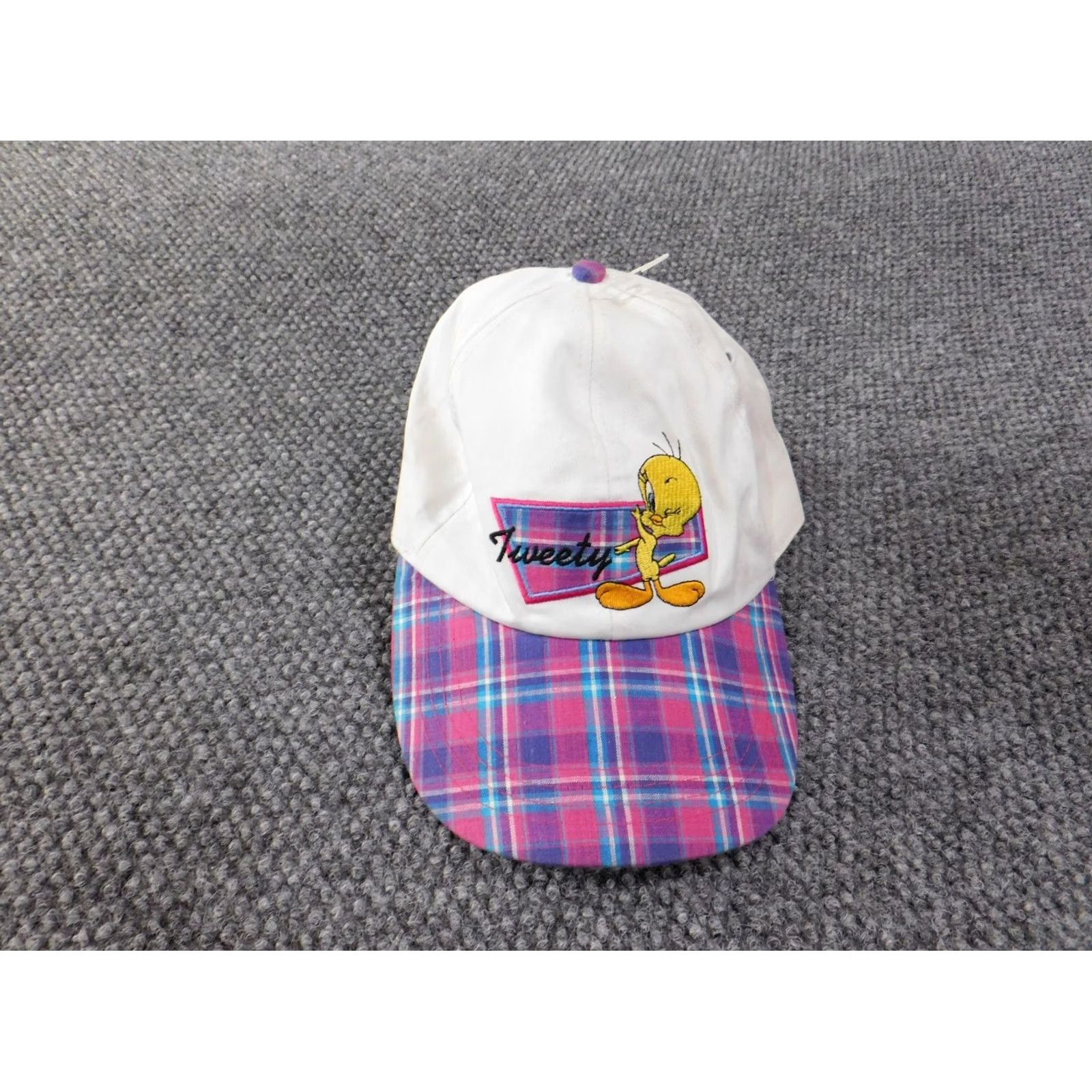 Vintage Looney Tunes Hat One Size White Vintage Plaid Cotton Polyester Adjustable Baseball Cap Women Size ONE SIZE - 2 Thumbnail