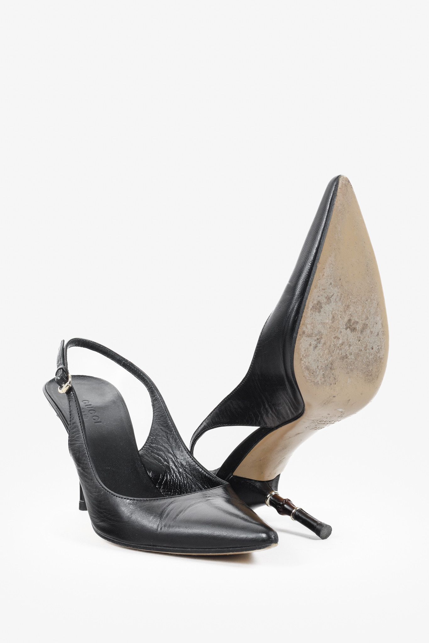 Gucci Gucci Black Leather Bamboo Accent Slingback Heels Size US 7.5 / IT 37.5 - 4 Thumbnail