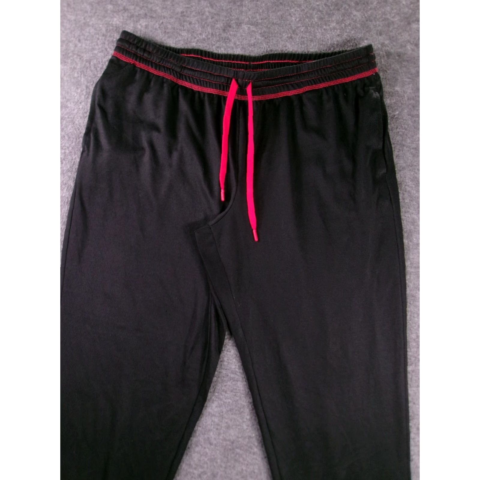 Vintage Joyspun Pants Womens L Black Red Trim Drawstring Jogger Lounge Elastic Waist Size 36" / US 14 / IT 50 - 2 Thumbnail