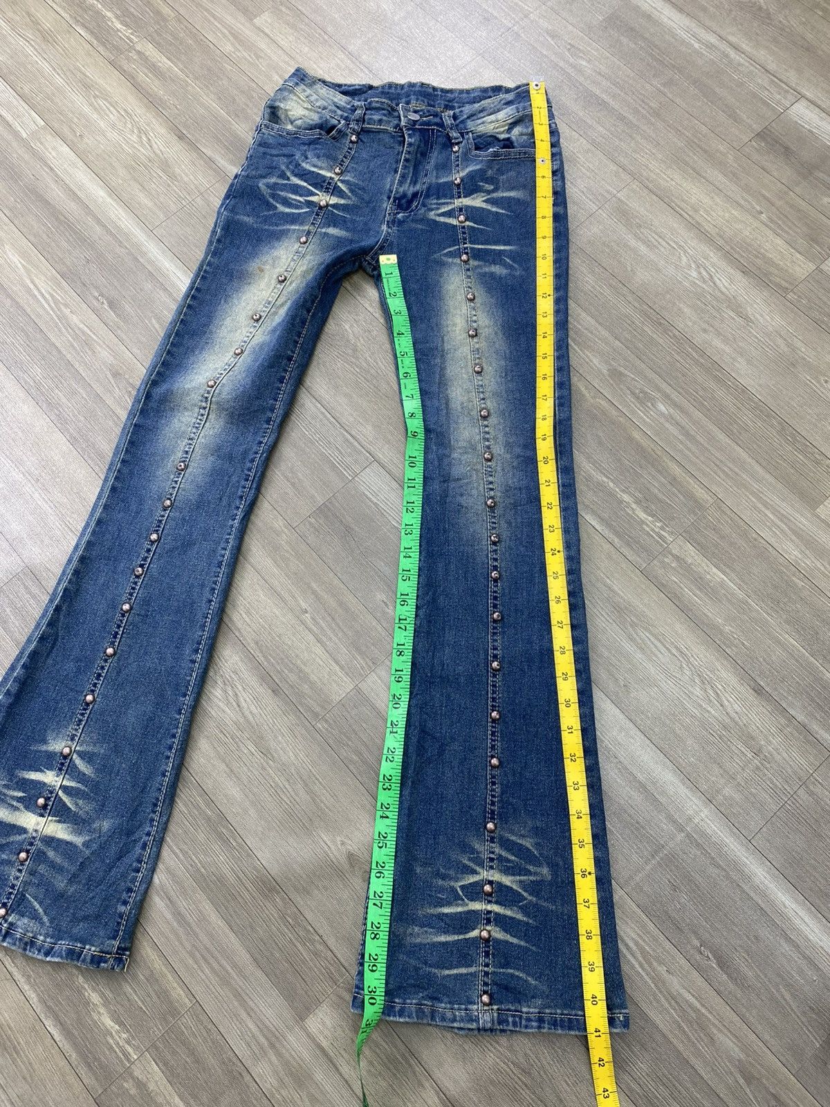If Six Was Nine 2000s Japanese Studded Faded Lgb Y2K Punk Style Flared Jeans Size US 28 / EU 44 - 17 Thumbnail