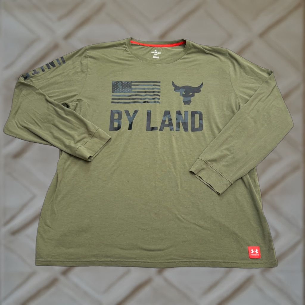 Under Armour Under Armour Freedom T-Shirt Men 3XL Olive Green United By Land Tee Shirt Crew Neck Lightweight Breathable Solid Logo Classic Outdoor Mens Size US XXL / EU 58 / 5 - 1 Thumbnail
