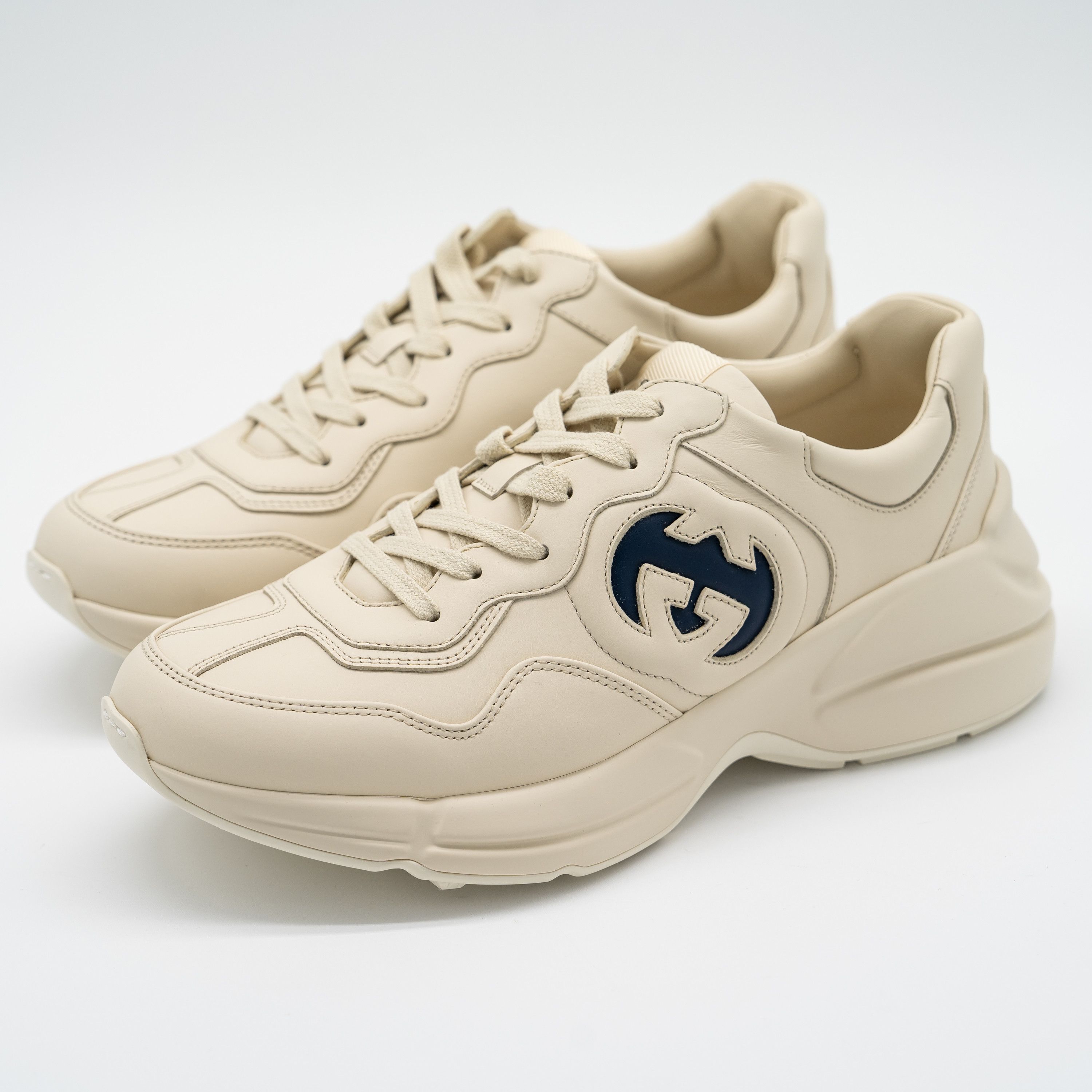Gucci Gucci Rhyton Ivory Blue GG Cut Out Logo Leather Sneakers Size US 10 / EU 43 - 1 Thumbnail