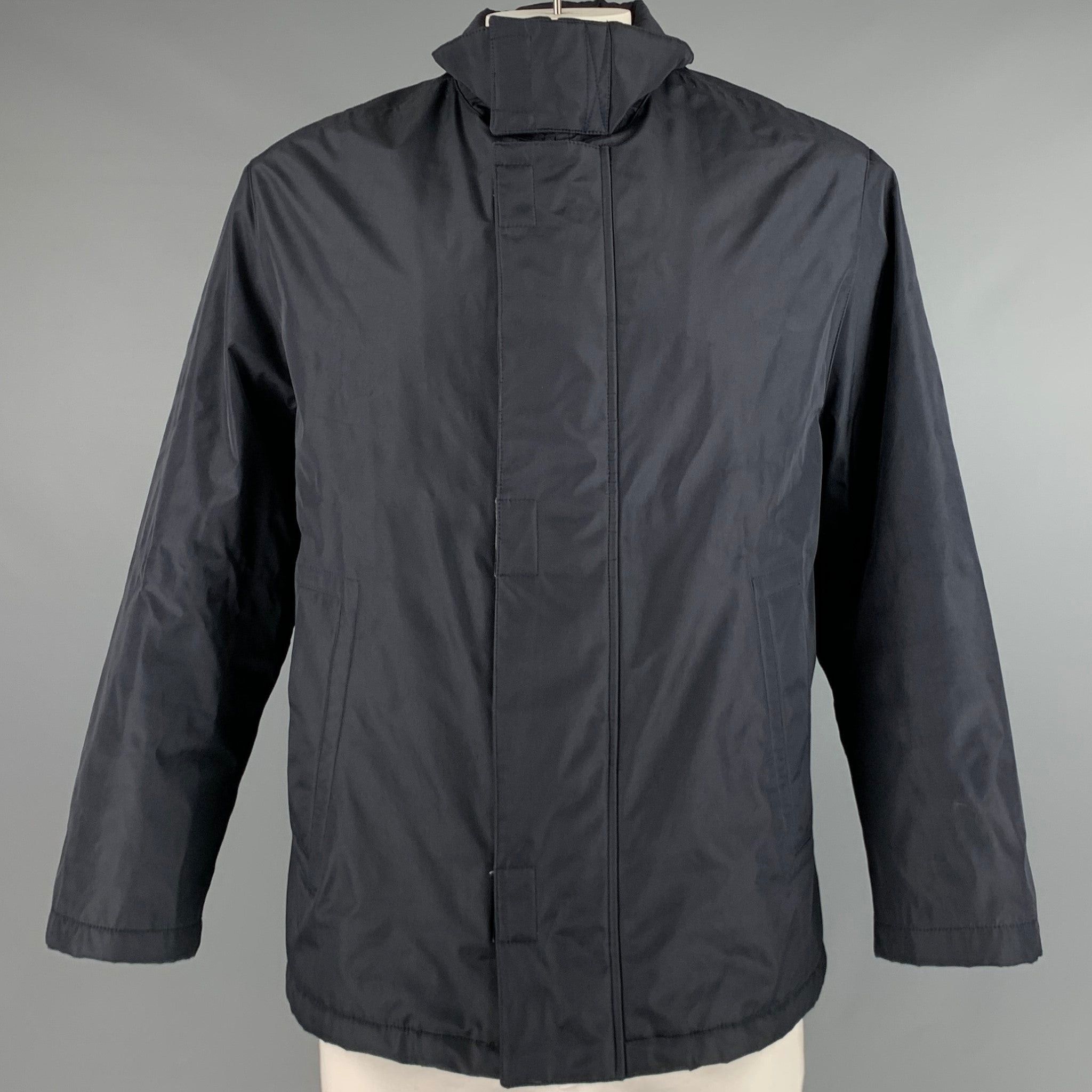 image of Pal Zileri Navy Solid Polyester Blend Zip Up Jacket, Men's (Size Large)