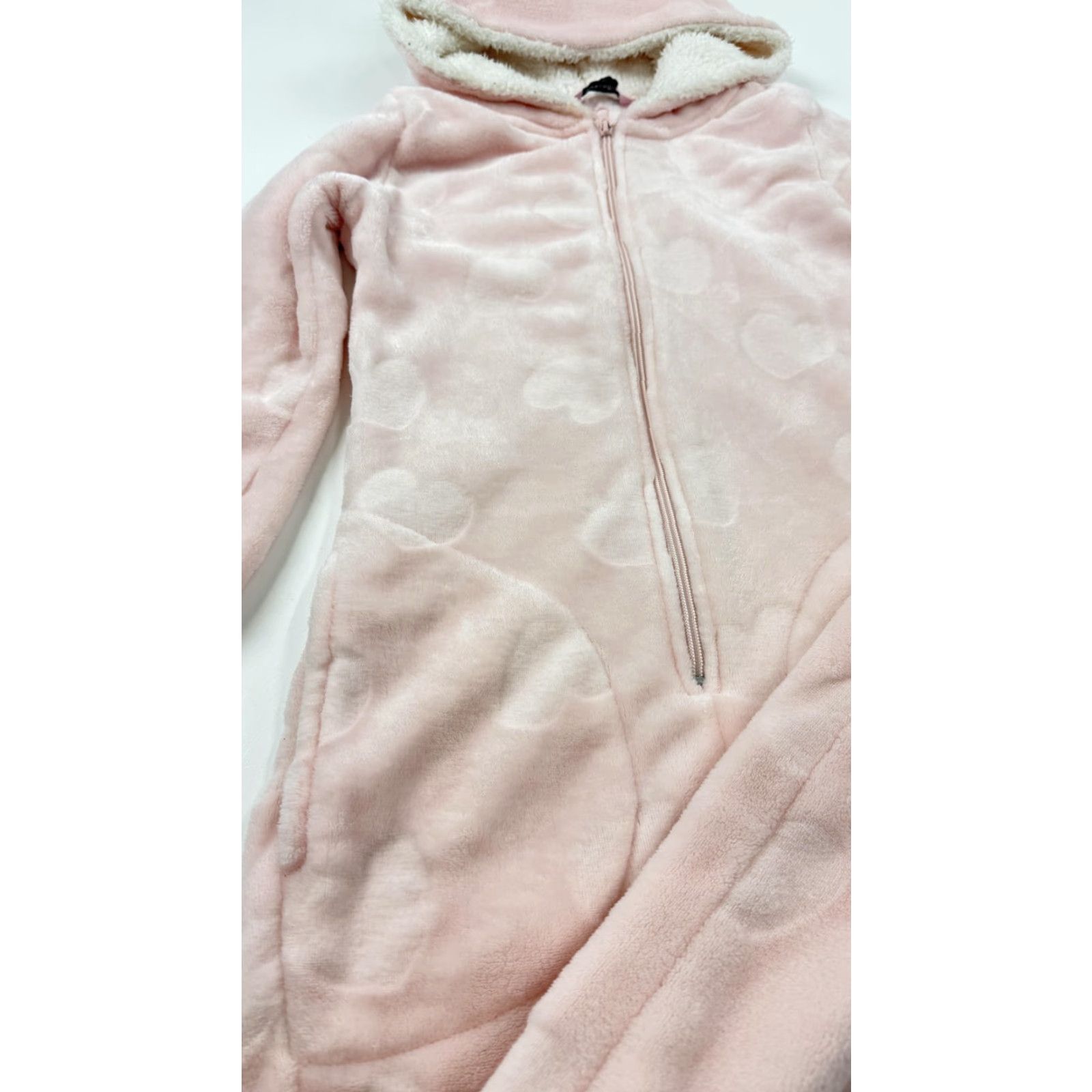 Vintage Hunkemoller Pajamas Womens XS Pink Fleece Hooded Hearts Loungewear One-piece Size ONE SIZE - 2 Thumbnail