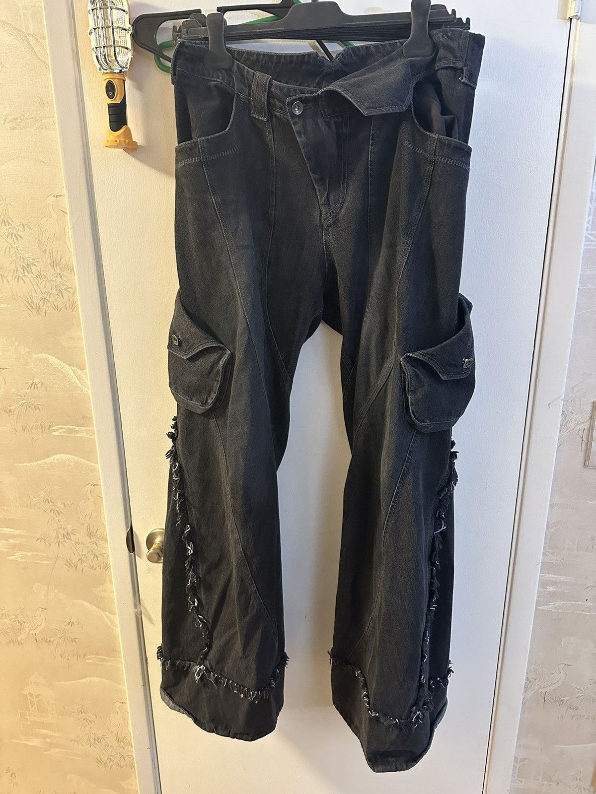 image of Ae Synctx Wide Cargo Denim Pants Charcoal Size Large in Washed Black, Men's