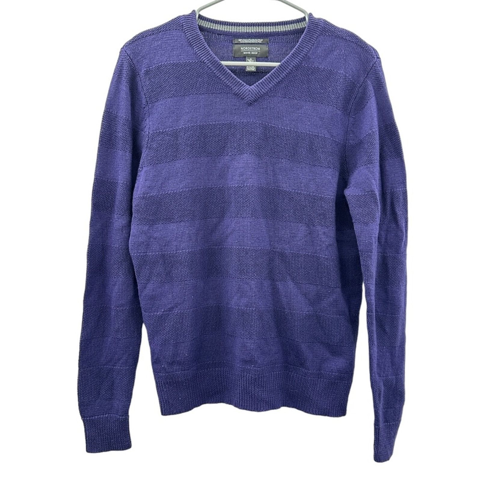 Nordstrom Nordstrom Merino Wool Purple Striped V Neck Sweater Sz S Size US S / EU 44-46 / 1 - 1 Thumbnail
