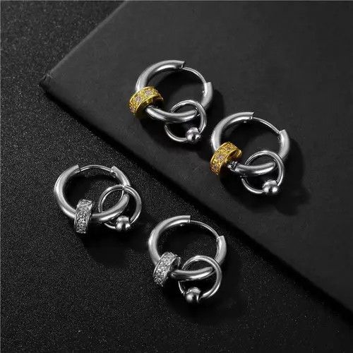 Diamond Earrings x Jewelry Vibe Earrings One Pairs Chrome Jewelry in Silver, Men's