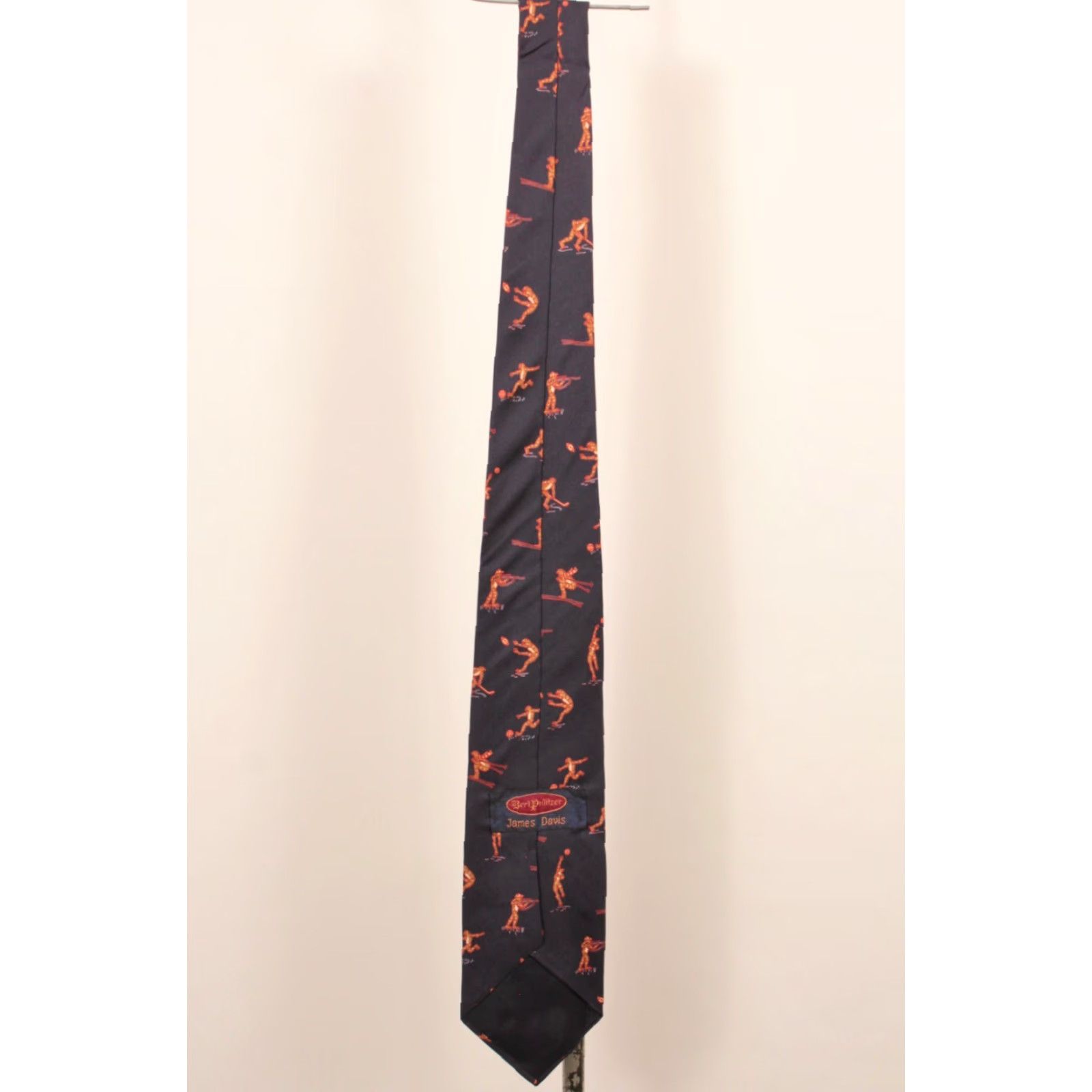 Vintage VINTAGE James Davis 70s Silk Necktie Navy Blue Frog Sports Themed Wide Tie Men Mens 1970s Silk Tie Size ONE SIZE - 5 Thumbnail