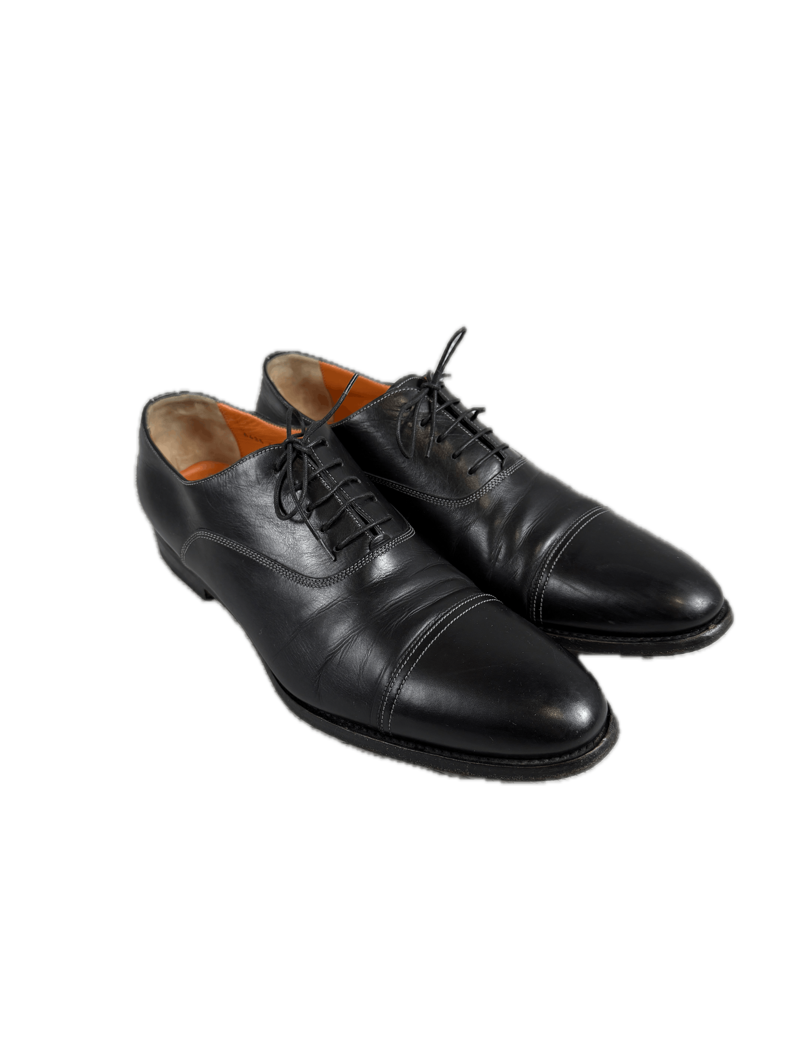 Italian Designers x Santoni Leather Oxford Shoes Cap Toe Black Italy Casual, Men's (Size 11)