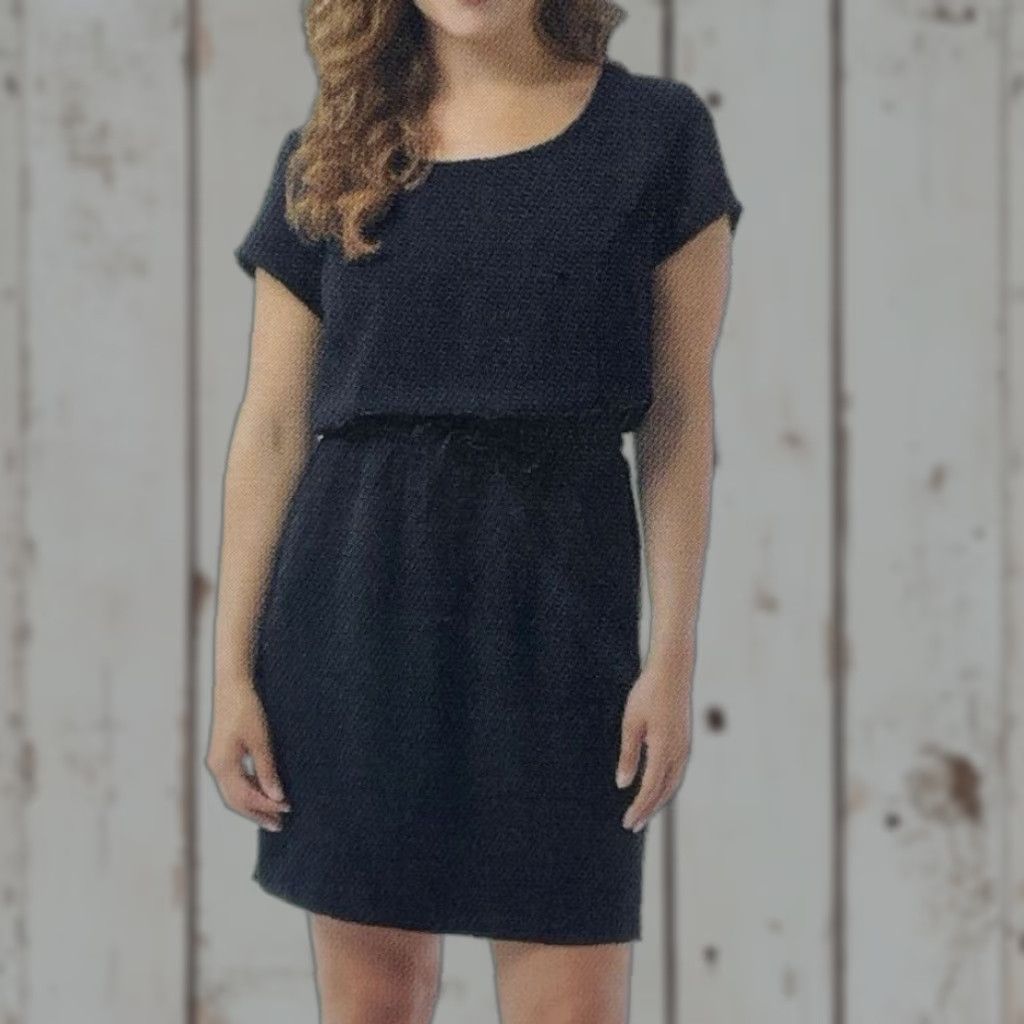 32 Degrees Cool Dress Women XL Black Short Sleeve Drawstring Waist Knee  Length Pockets Casual Summer Spring Fall\"