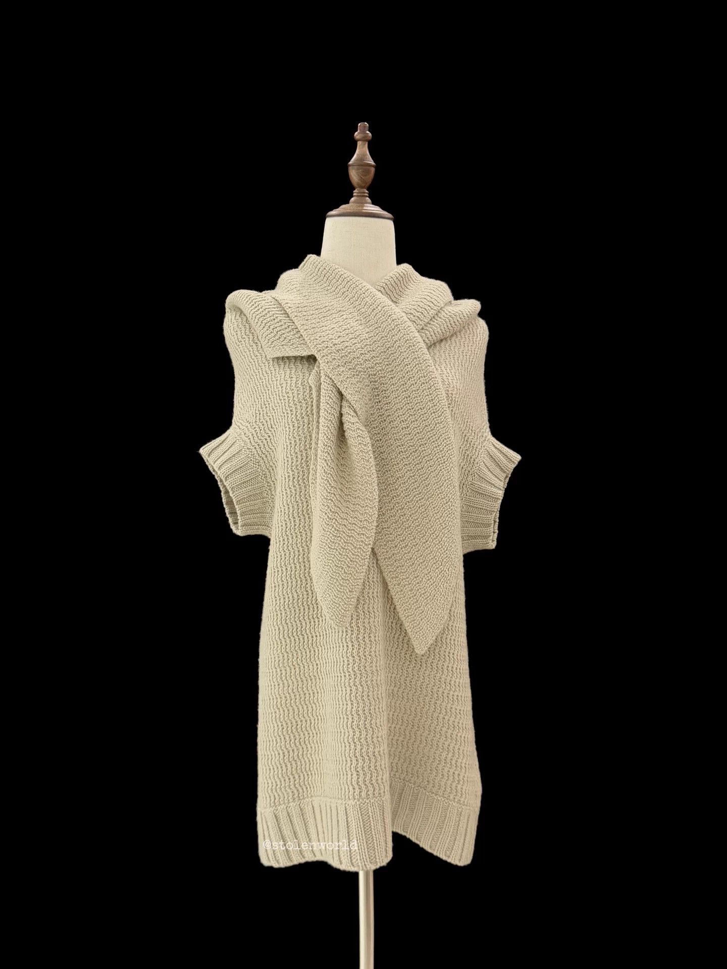 Yohji Yamamoto Yohji Yamamoto Oatmeal Wool Scarf Wrap Knit Top Size L / US 10 / IT 46 - 4 Thumbnail