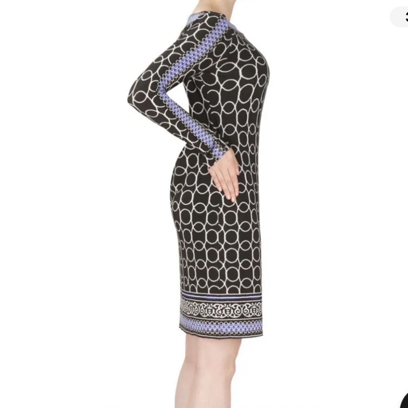 Joseph Ribkoff Joseph Ribkoff Black White Blue Long Sleeve Shift Dress Sz 8 Size M / US 6-8 / IT 42-44 - 2 Thumbnail