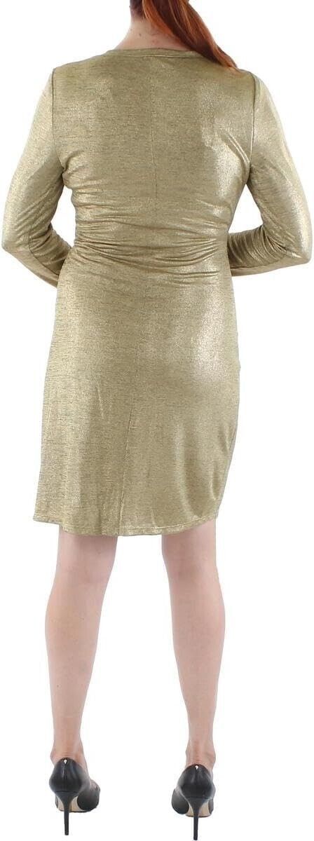 Polo Ralph Lauren LAUREN Ralph Lauren Foil Knee Length Midi Dress Gold ( 20W ) Size 3XL / US 20-22 - 2 Thumbnail