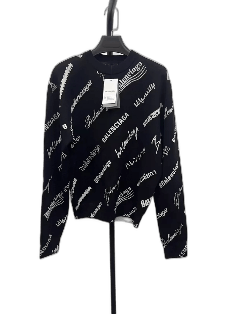 Balenciaga Balenciaga Logo Print Pullover Sweater Black-yf Size US S / EU 44-46 / 1 - 1 Thumbnail