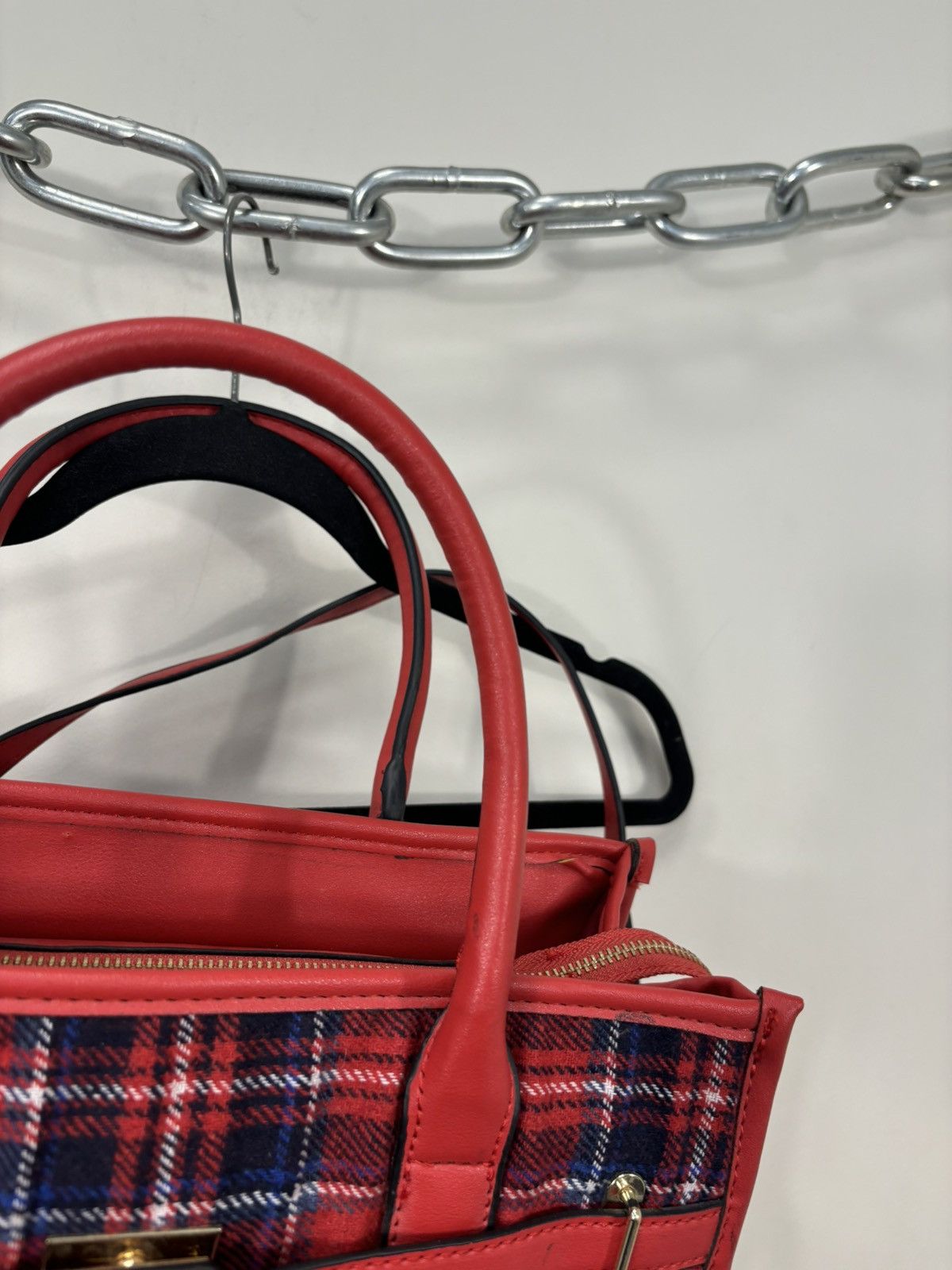Mario Valentino Mario Valentino Red Plaid Top Handle Satchel Tote Bag Size ONE SIZE - 14 Thumbnail