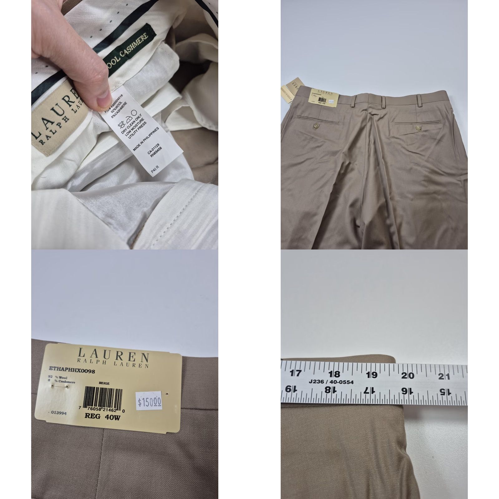Ralph Lauren VINTAGE LAUREN RALPH LAUREN Pants Mens 40x36 Beige Wool Cashmere Pleated Dress Unhemmed Size US 40 / EU 56 - 8 Thumbnail