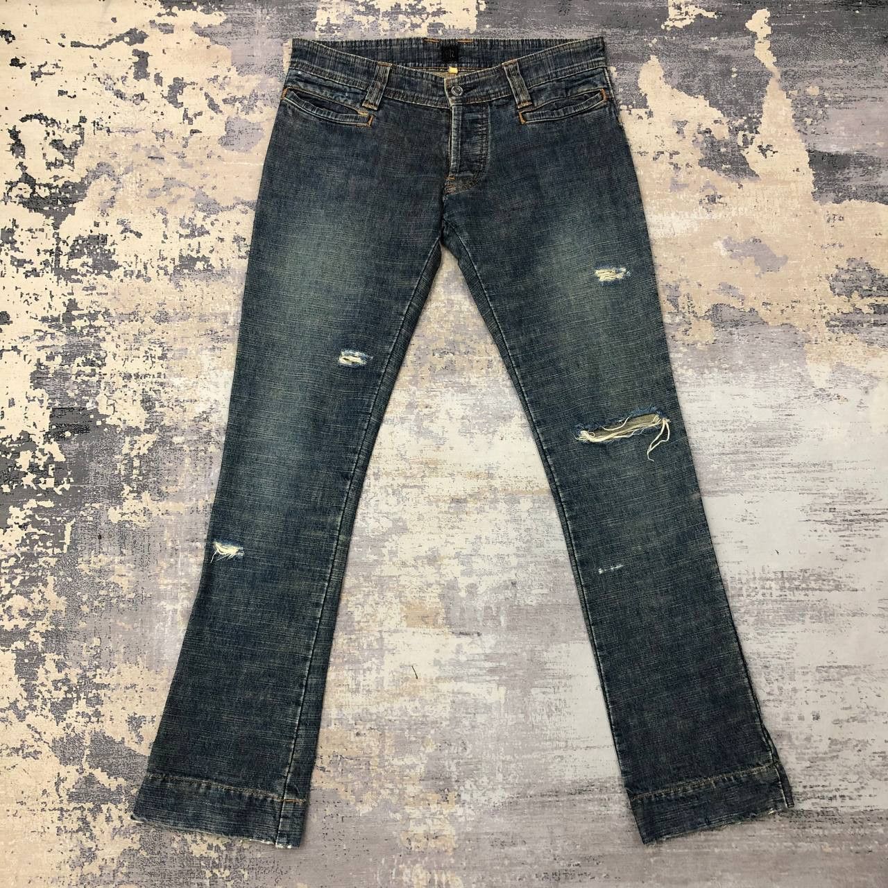 Japanese Brand P164 JAPAN 9h FLARED RIPPED JEANS Size US 31 - 1 Thumbnail