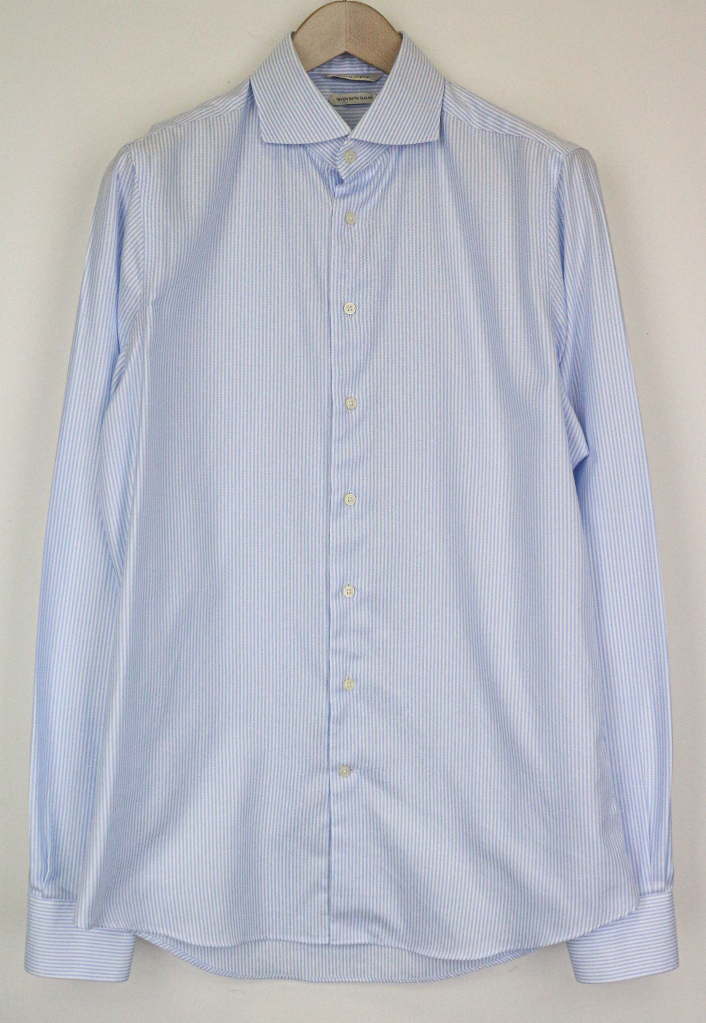 Suitsupply 41L/16L Extra Slim Blue Cotton Stripe Shirt 79183 Size 42L - 1 Thumbnail